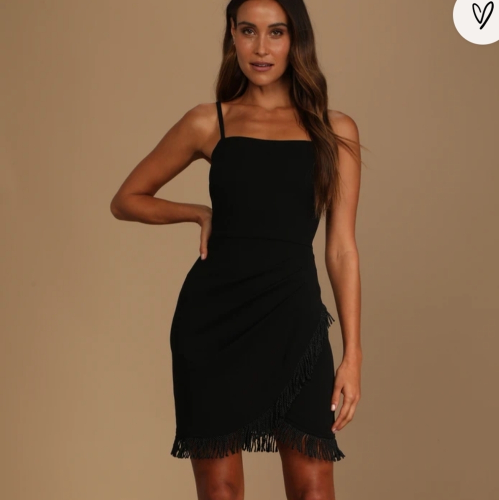 Black fringe wrap minidress- Lulus